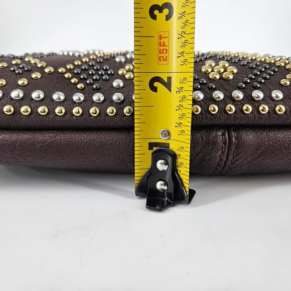 Studded Wristlet Clutch Purse Bag Brown Gold Silver Accents 2 Detach Straps 11x7 - Picture 13 of 13